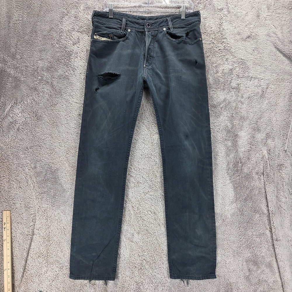 Diesel Jeans Mens 32x32 Gray Iakop Regular Slim Tapered Button Fly Italy 0807K